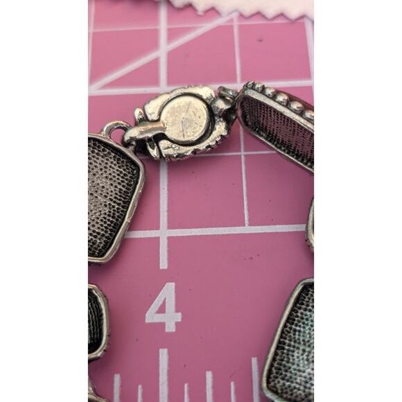 Antiqued Silver Tone Faux Multi-Color Opal Station Bracelet W/ Magnetic Clasp - Picture 5 of 6